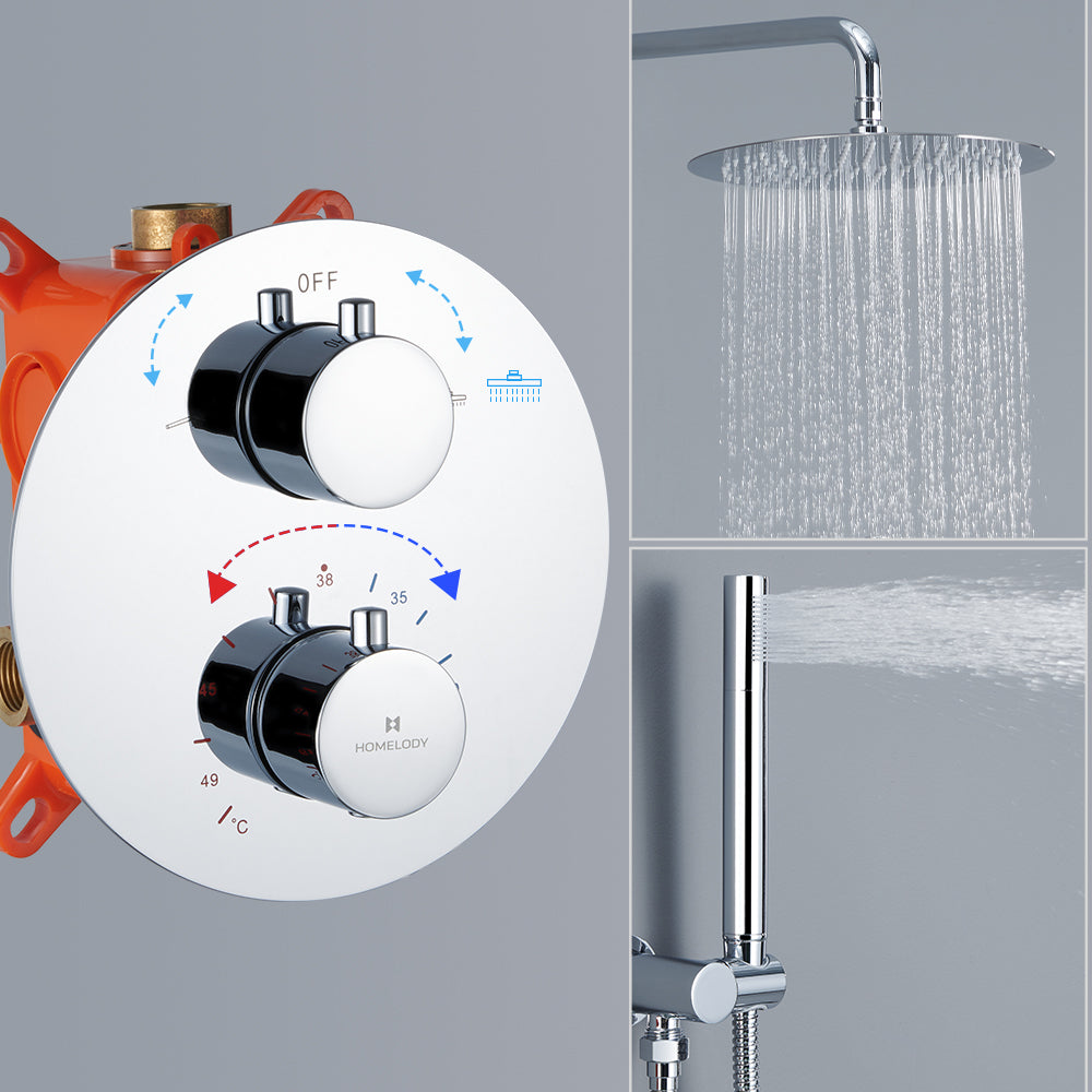 Ensemble de douche thermostatique encastré rond noir mat 38°C corps laiton avec douchette à main – Image 9