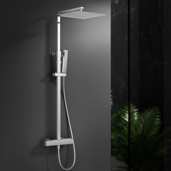 Colonne de douche thermostatique hauteur réglable avec pommeau plafond carré 30cm chromé corps laiton