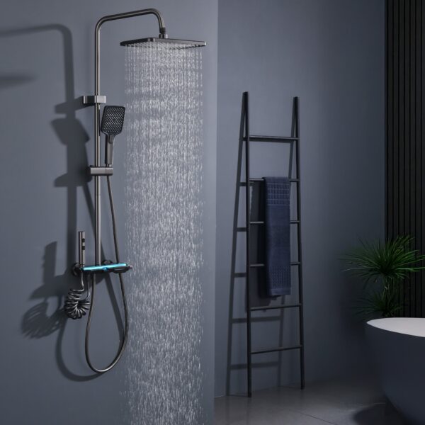 Colonne de douche thermostatique avec affichage numérique LED et plaque 25 cm cuivre raffiné gris foncé
