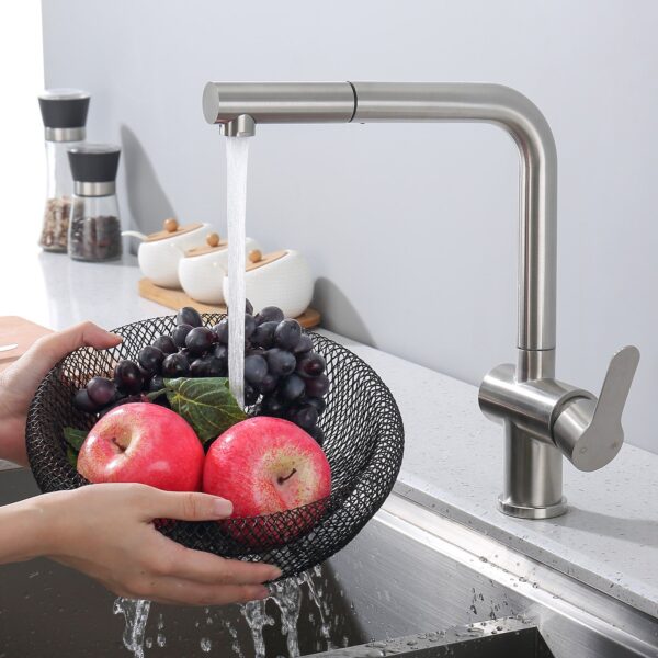Mitigeur de cuisine avec douchette extractible acier inoxydable brossé rotation 360°