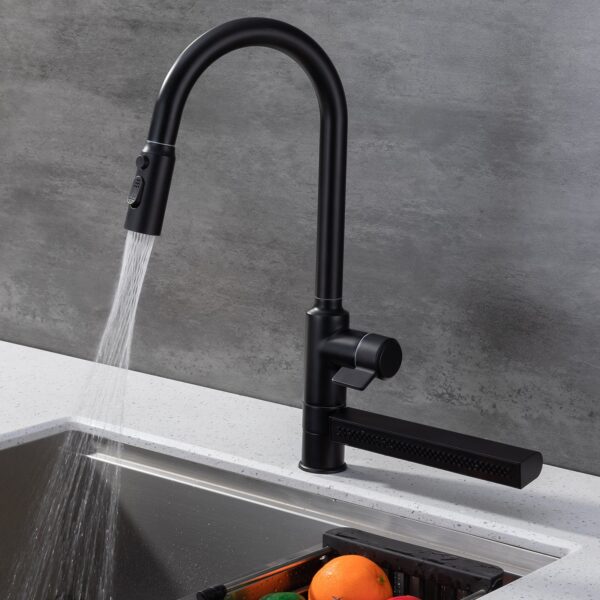 Mitigeur cuisine noir cascade avec douchette extractible 3 jets rotation 360°