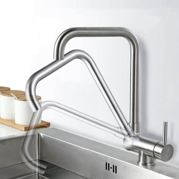 Robinet cuisine repliable mitigeur évier pivotant 360° acier nickel brossé pour fenêtres