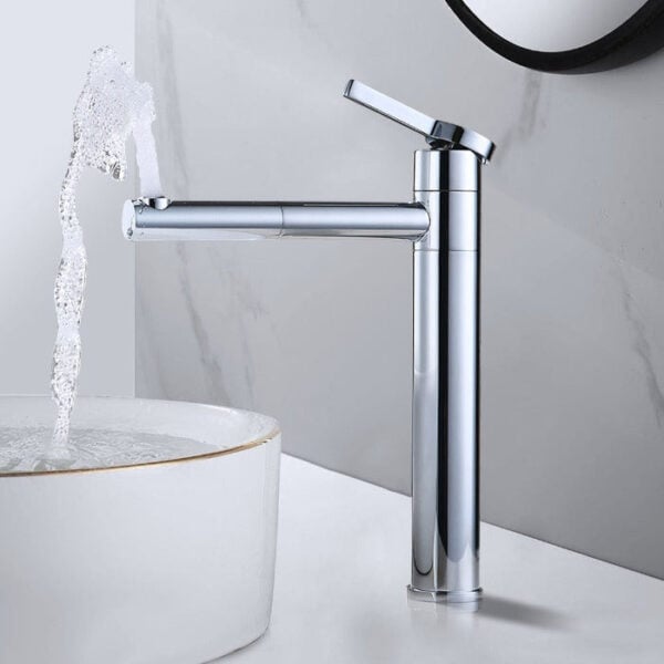 Mitigeur vasque haute pivotant 360° chromé en laiton pour salle de bain moderne