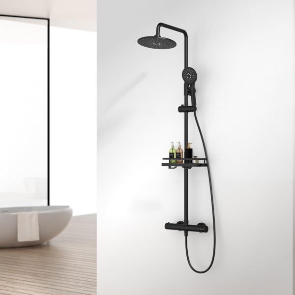 Système de douche thermostatique noir rond complet