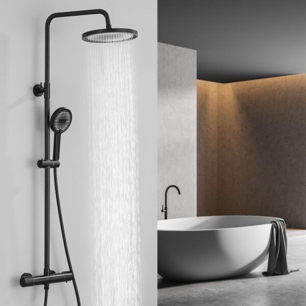 Système de douche thermostatique avec pommeau rond 30 cm et robinet mitigeur noir