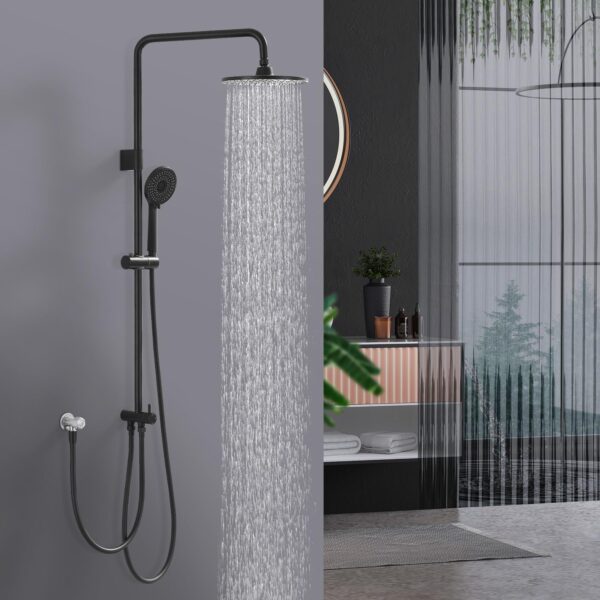 Système de douche sans thermostat effet pluie hauteur réglable acier inoxydable SUS304 noir
