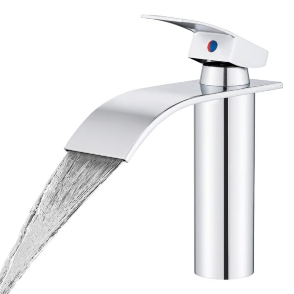 Mitigeur lavabo cascade inox brossé avec contrôle température et débit