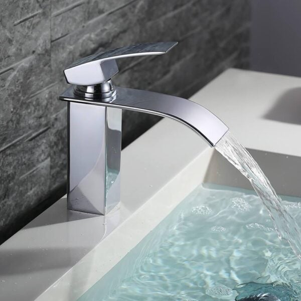 Robinet mitigeur cascade vasque chrome laiton bec aplati salle de bains