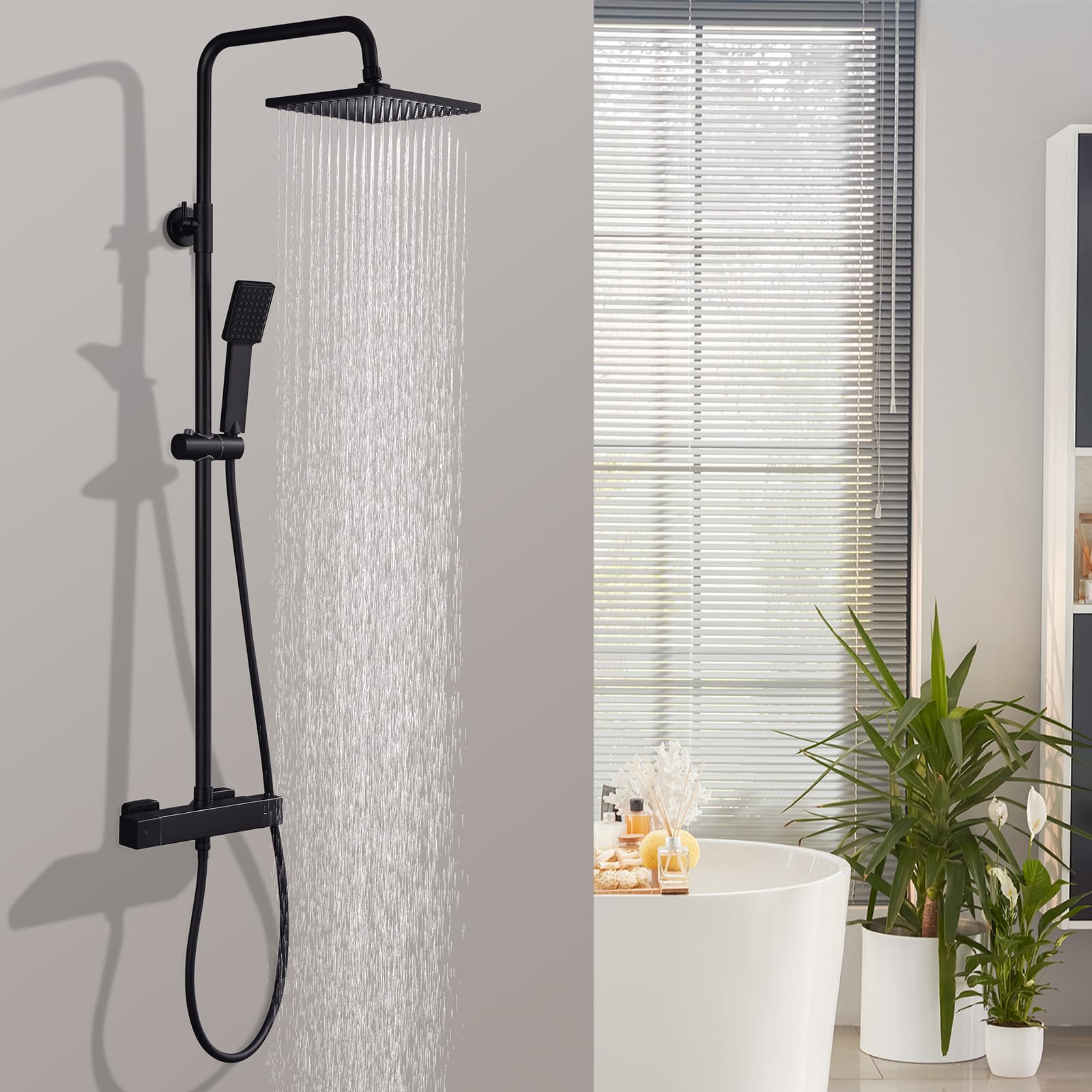 Colonne de douche thermostatique acier noir hauteur réglable