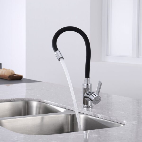 Mitigeur cuisine pivotant 360° noir en laiton pour évier simple et double haute pression