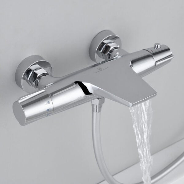 Mitigeur thermostatique baignoire cascade montage mural chromé en laiton pour douche salle de bain