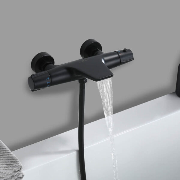 Mitigeur douche thermostatique cascade température constante 40° robinet baignoire noir mat
