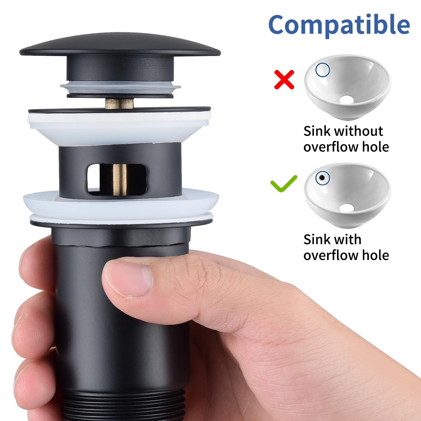 Ensemble de vidage noir mat avec trop-plein - Système universel en laiton pour lavabo et évier – Image 4