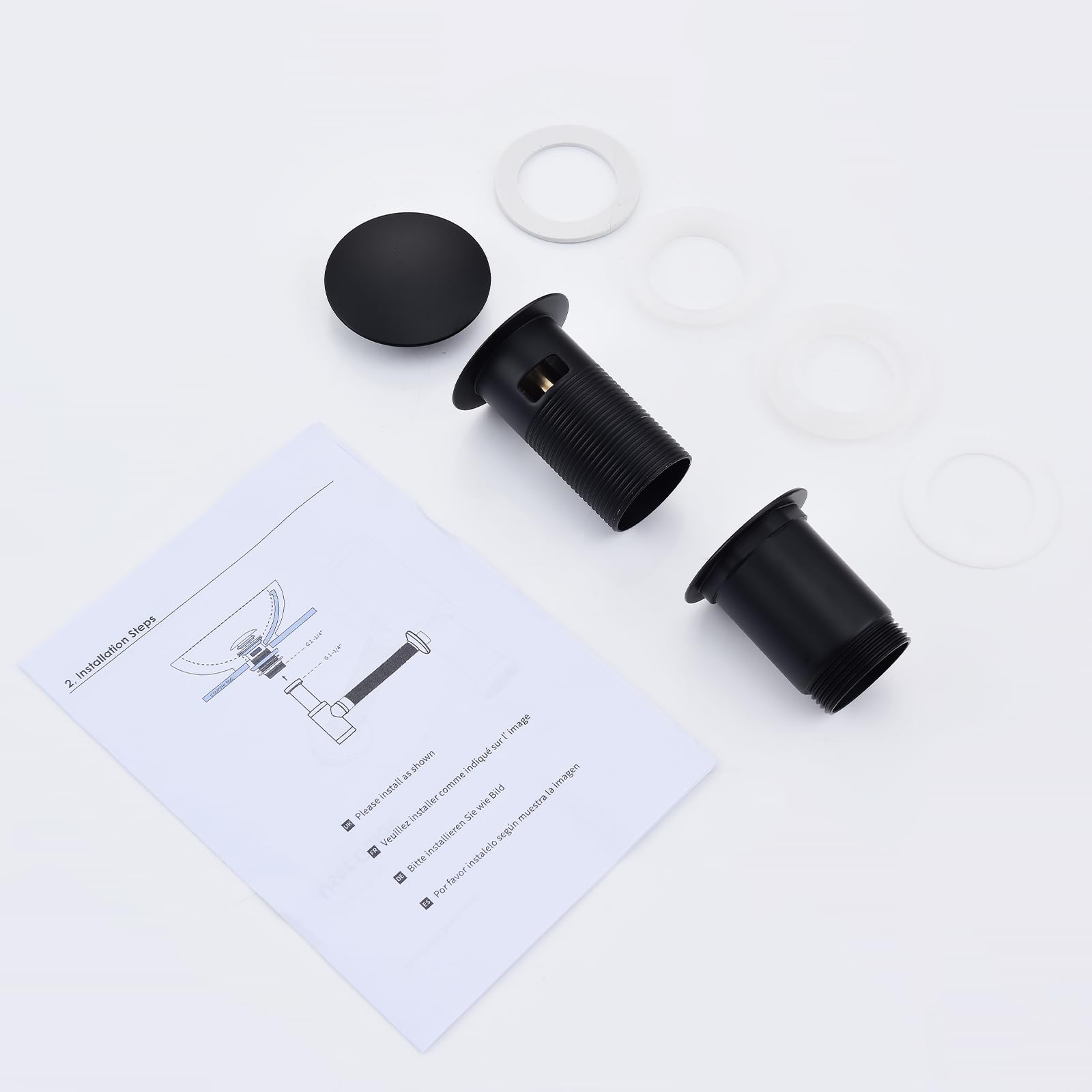 Ensemble de vidage noir mat avec trop-plein - Système universel en laiton pour lavabo et évier – Image 8
