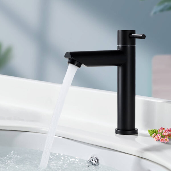 Mitigeur eau froide lave-mains noir mat acier inoxydable