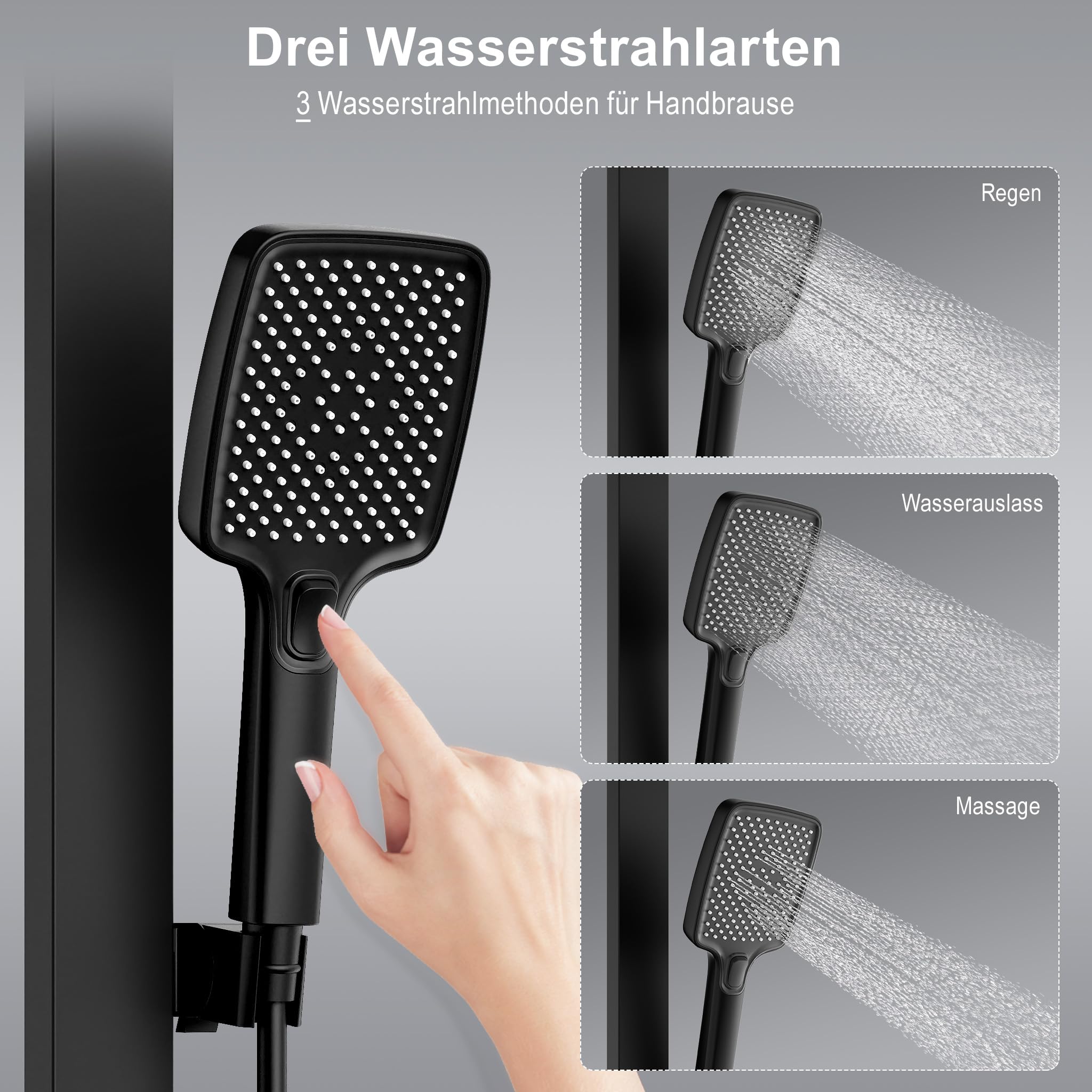 Système de douche thermostatique avec étagère en verre et douchette multijet – Image 4
