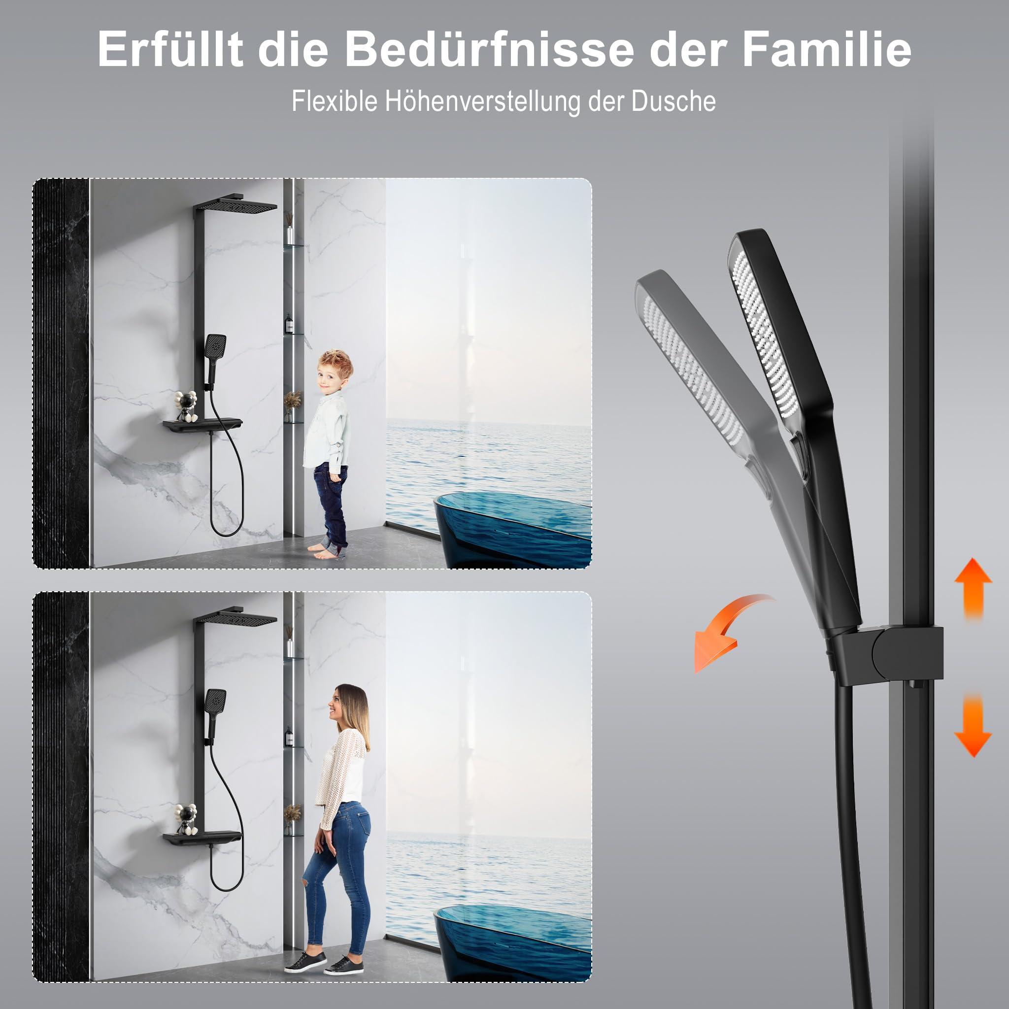 Système de douche thermostatique avec étagère en verre et douchette multijet – Image 6