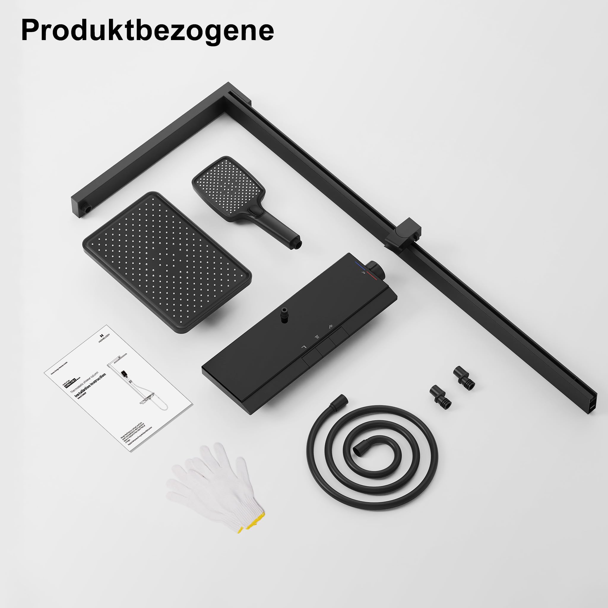 Système de douche thermostatique avec étagère en verre et douchette multijet – Image 9